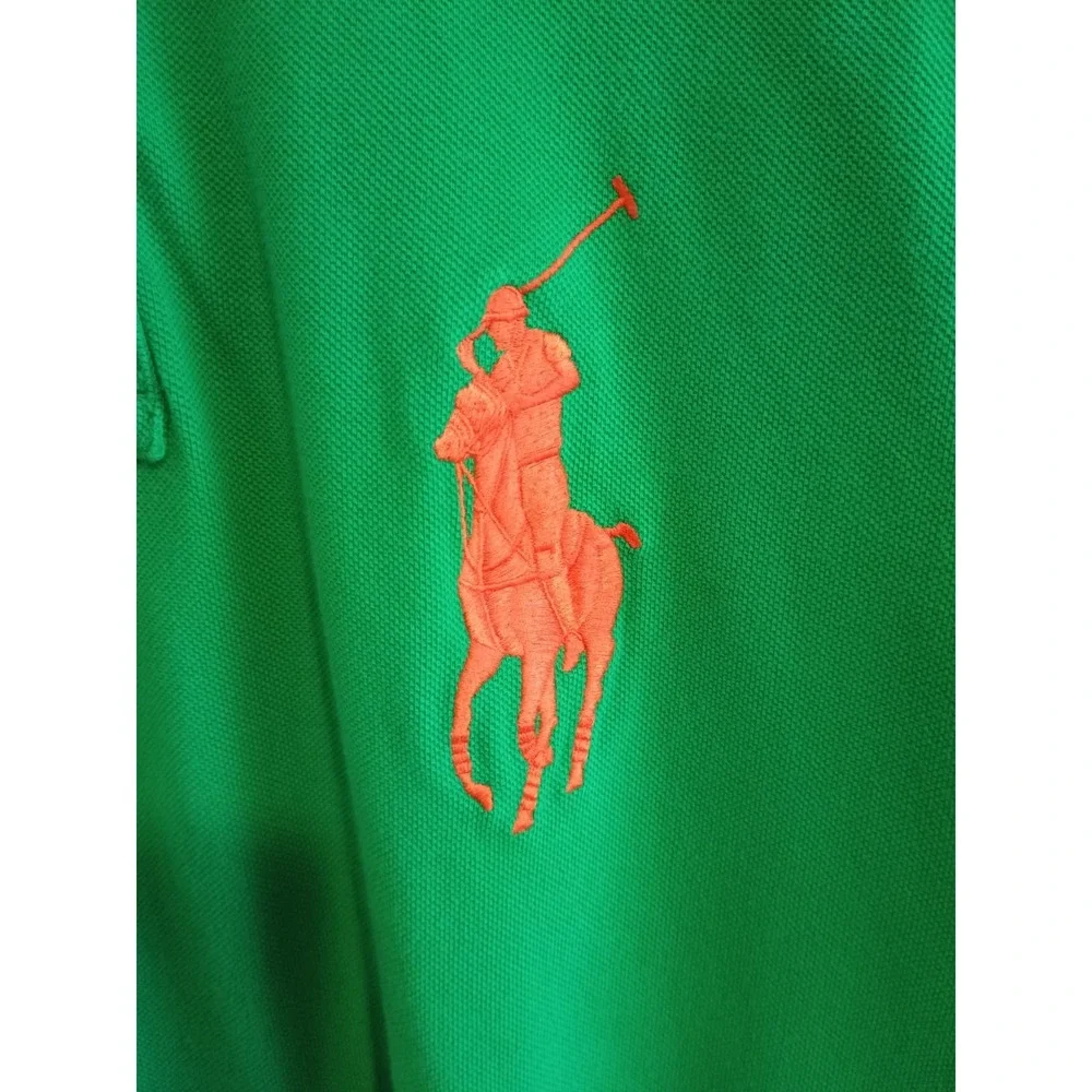 Polo Ralph Lauren Men's Green Solid Knit Polo Short Sleeve Custom Fit Big Pony L